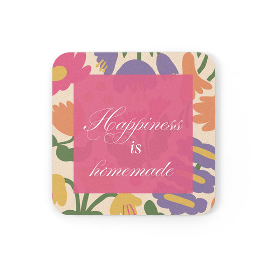 Floral Cork Back Coaster - "Happiness is Homemade" - Perfect for Home Decor and Gifts